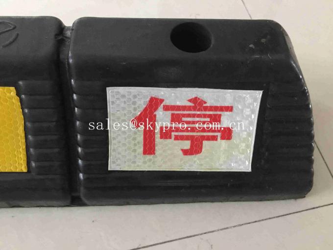 Yellow Striped Molded Rubber Products Wheelstop Parking Lots