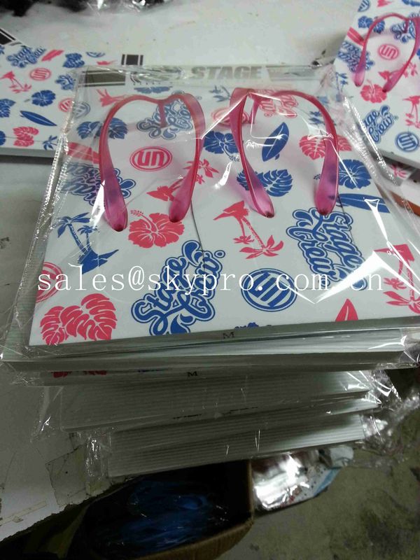 Foam Rubber Flip Flops White Soles With Flowers Leaves Pattern , Cut Out Plastic Strap Slippers Soles